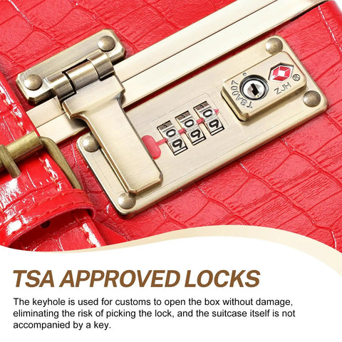 Vintage Inspired 3-Piece Luggage Set With Hardside Red Crocodile-Embossed Finish featuring TSA approved locks