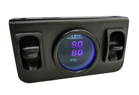 Front view of Dual Air Gauge Control Kit with Digital Paddle Switch for Air Suspension and Independent Air Pressure Sensor Control.