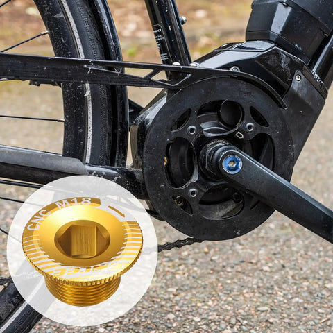 Golden M18 Aluminum Alloy Crank Cover Screw For Bicycle Crankset Arm Bolt And Chainwheel Screws Heavy Duty Fixing Bolt For Mountain Bikes Pro Grade Rust Resistant 7075 Grade on crankset
