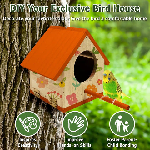 Pack Of 2 Natural Wood Hanging Bird Houses For Outdoors DIY Patio Garden Decor Nest Boxes Ideal For Robins Budgies Sparrows Finches