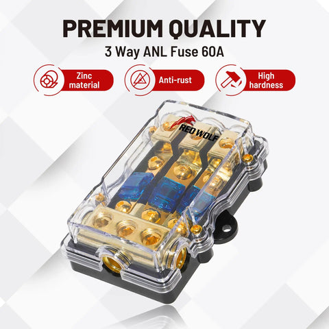 Heavy Duty ANL Fuse Holder 60 Amp 3 Way Wiring Distribution Block for Marine Boat Trolling Motor ATV Trailer Car Audio Power Setup.