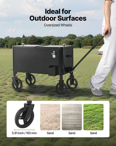 80 Quart On Wheels Ice Chest Cart With 2 Stage Telescopic Handle And Dual Swivel Casters for outdoor use