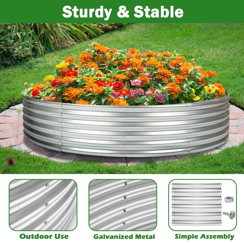 Round Galvanized Raised Garden Bed 4x4x1ft Outdoor Planter For Vegetables And Flowers Durable Steel Flower Box For Yard And Patio