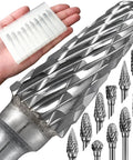 Carbide burr set, 1/8 in shank, 10 pcs in case; shapes for metal/wood/plastic/stone, Dremel-compatible