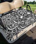 Two Seater Golf Cart Seat Covers Black And Grey Microfiber Towel Blanket Soft Breathable Absorbent Non Slip Bench Seat Protector For Golf Courses 51 By 31 Inches Machine Washable Easy Install Engine Print Vintage Auto Style.