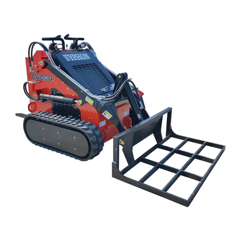 Small But Mighty Mini Skid Steer Loader With Leveler, 1800lbs Capacity shown with leveling attachment, ideal for tight spaces