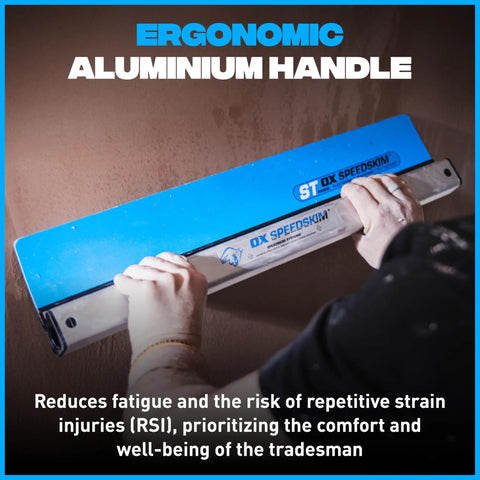 Trader using Pro Series ST QuickSkim Plaster Skimming Blade 23 5 8 Inch with ergonomic aluminum handle for smooth finishing