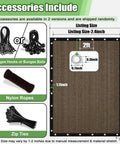 Mocha 6 Ft By 12 Ft Sun Shade Cloth For Pergola And Patio, 90 Percent UV Block with grommets, includes accessories like bungee hooks.