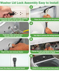 Washer lid lock assembly installation steps with hand tools, focusing on Heavy Duty Washing Machine Lid Lock Assembly Replacement For Whirlpool Maytag Kenmore Amana Top Loader.