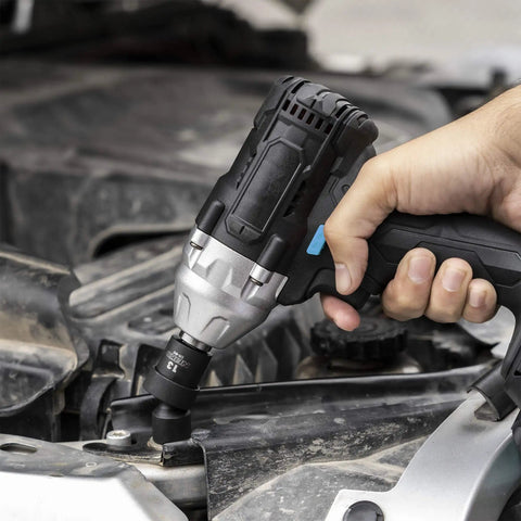 Impact Socket Set Three Eighths Inch Drive 67 Piece Master Kit With Shallow And Deep Sockets, ratchet in use on engine