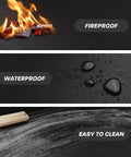 Image showcasing 36 Inch Round Fire Pit Mat for Solo Stove Bonfire and Ranger 2.0's fireproof, waterproof, and easy-to-clean features.