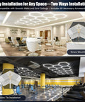 Hexagon LED Garage Lights 200W 20000LM 5 Grids 25 Pack Ceiling Shop Light 6500K Ultra Bright For Your Garage And Shop Car Care Wash Room Basement For Home And Pro Use installed in modern and gym settings.