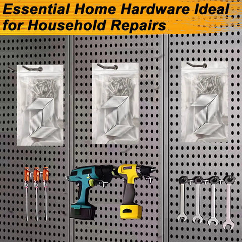20 Pack Small White L Brackets Stainless Steel Corner Braces Rack Hardware Rust Resistant Built Like A Tank Shelf Supports For Diy Projects And Cabinet Mounts Easy Install With Durable Coating displayed in a tool storage area.