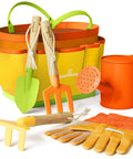 Kid Friendly Garden Tool Set For Kids STEM Learning Kit With Tote Bag Colorful Spade Watering Can Rake Fork Trowel And Gloves