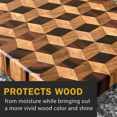 FDA Food Safe Wood Wax For Cutting Boards And Kitchen Boards 3 Oz Can Black Board Cream And Wax Made In USA; wood texture shown.