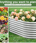 Galvanized Raised Garden Bed Set 3 Piece Outdoor Metal Garden Boxes with flowers, fruit, vegetables, succulents.