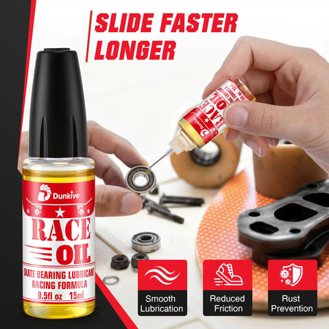 Person applying Skateboard Bearing Lube 2 Pack for Smooth Bearings in Skateboards, Longboards, Scooters and Roller Skates, Fast Spins Jam Proof Oil 15ml Bottles Each Bundle to a skateboard bearing.