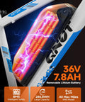 High Power 1000W Electric Mountain Bike showing 36V 7.8Ah removable battery detail