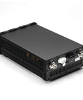 XPA125B 100W Power Amplifier With Auto Antenna Tuner And Large Display Screen, rear view with connection ports, black metal case