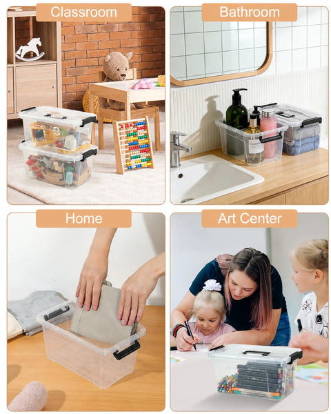 Six Pack Clear Plastic Storage Bins With Lids 7 Quart Stackable Containers Featuring Secure Buckle Seals And Sturdy Handles For A Big Time Clean Room Refresh That Is A Legit Game Changer Day One