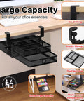 Under Desk And Desktop Drawer Organizer With 2 Tier Metal Slide Out Drawers In Black attached under desk with C-clamp