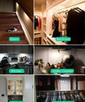 Under Cabinet Lighting Kit With Remote And Touch Switch No Fuss 20 LED USB Rechargeable Dimmable Lights illuminating various spaces