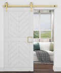 Troy Pull Handle N700-105 For Interior Sliding Barn Doors 8 Inch Brushed Gold Finish installed on white barn door
