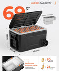 Massive 69 Quart 12V Portable Refrigerator And Freezer Cart Riding On Tough Off Road Wheels With Separate Food Zones Built Straight For Weekend Warriors And Backroad Adventure Crews showing open lid and partition