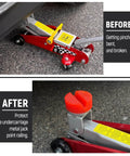Beefy Heavy Duty Polyethylene Jack Pad Set For Trolley Floor Jacks installed showing before and after use with red pads