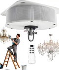 Heavy Duty Electric Chandelier Hoist Lifter For Indoor Ceiling Lights With Dual Remote And Wall Switch Control Heavy Load Support 180kg Cleaning Maintenance System with ladder and chandeliers.
