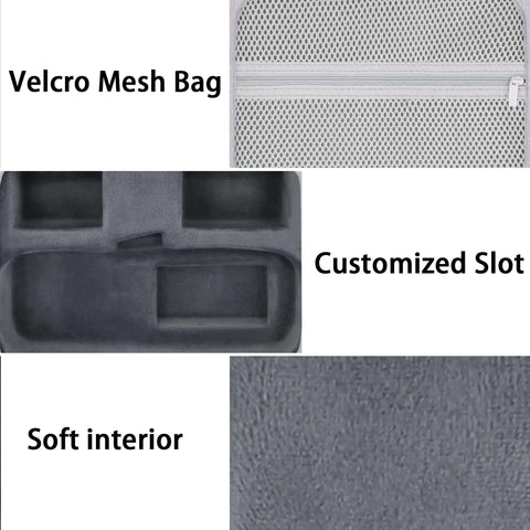 Rugged Hard Shell Case for DYMO LetraTag LT-100H and LT-100H Plus Label Maker showing velcro mesh bag, customized slot, and soft interior.