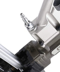 Close-up of the air connector on Built Tough Air Powered 18 Gauge L Cleat Flooring Nailer for hardwood flooring installation.
