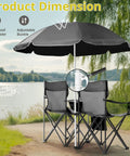 Two Person Folding Camping Chair With Adjustable Umbrella Built In Cooler And Beverage Holder Detachable Side Table