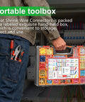 Person holding portable toolbox of All In One Waterproof Heavy Duty Heat Shrink Wire Connector Kit with Copper Lugs Insulated Spade