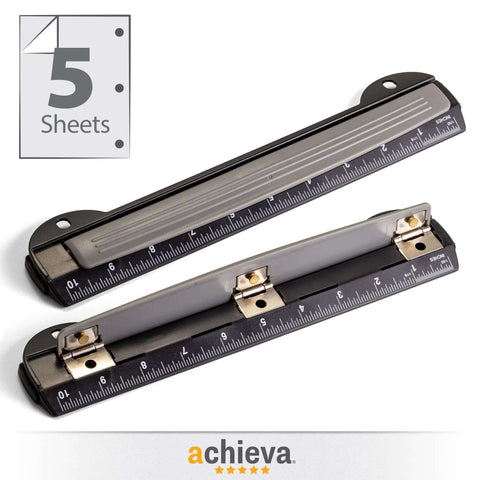 On The Go 3 Hole Binder Punch For Ring Binders, Ultra Compact And Portable, Punches Up To Five Sheets At A Time, Black