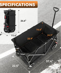 Side view of a black Collapsible Wagon With 330 Lbs Capacity, Extra Large 200L Cargo Space, All Terrain Wheels, folded and extended.