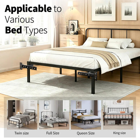 Heavy Duty Headboard Brackets For Adjustable Bed Base Universal Steel Mounting Hardware Kit shown with bed frame compatible with various bed sizes.