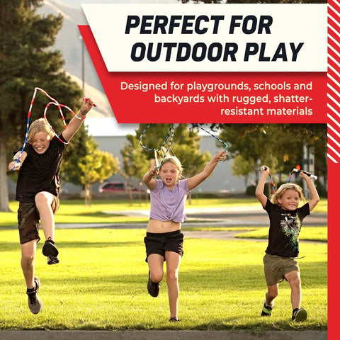 Kids playing with Kid Friendly Beaded Jump Rope For Exercise Segmented Beaded Rope Shatterproof Durable Outdoor Rope.