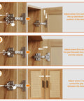 Details of hinge adjustments for Rattan Buffet Cabinet With Storage Galore And Adjustable Shelves For Kitchen Living Room And Dining Room Farmhouse Modern Wood Sideboard Cupboard For Coffee Bar Station.