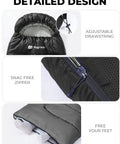 Detailed design of Lightweight 3lb Backpacking Sleeping Bag For Adults And Kids With Compression Sack, features drawstring and zipper.