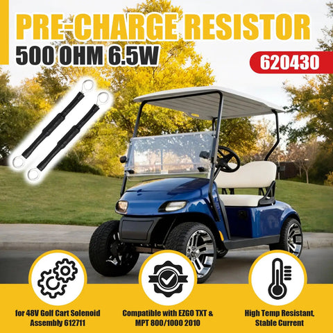 Heavy Duty 620430 Pre Charge Resistor Assembly 500 Ohm Fits 48V Electric Golf Cart Solenoid with black connectors.