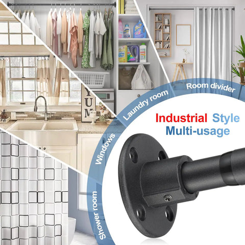 Industrial Style Wall Mounted Shower Rod Adjustable From 28 To 76 Inches Matte Black Finish in multi-room use