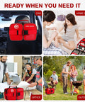 Crmea red first aid kit with buckle straps; car-mounted, home, office, and outdoor use.