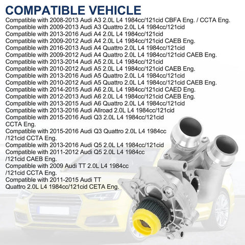 Beefed Up Aluminum Electric Water Pump For 2.0T Audi VW Engines 2008 To 2016 Fits A3 A4 A5 A6 Q3 Q5 TT Jetta Golf GTI Tiguan Eos Beetle CC 2.0L