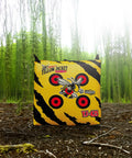 Yellow Jacket Archery Target Bag Portable With Dual Sides And Ten Bullseyes in a wooded area