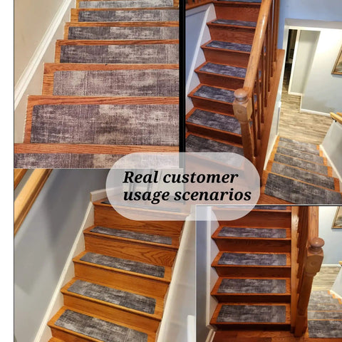 Non Slip Stair Treads For Wooden Steps Indoor Carpet With Rubber Backing 15 Pack 8X30 Inches Reusable Quick Dry Grey Texture