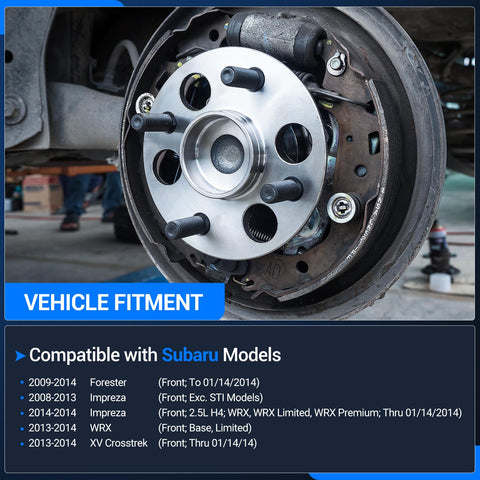 Front Wheel Bearing Hub Assembly Fits Subaru Forester 2009 To 2014 Impreza 2008 To 2014 WRX 2013 To 2014 XV Crosstrek 2013 To 2014 5 Lug With ABS Replacement To Beef Up Your Ride And Keep It Smooth And Quiet, installed view