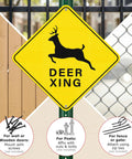 Deer Xing Crossing Sign 12x12, 2 Pack, Engineer Grade Reflective Aluminum, Built Tough Weather Resistant High Visibility Safety Sign for Driveways, Rural Roads, and Deer Rich Areas mounted on post