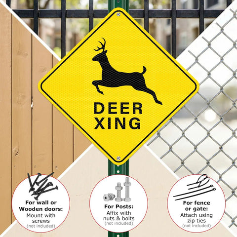Deer Xing Crossing Sign 12x12, 2 Pack, Engineer Grade Reflective Aluminum, Built Tough Weather Resistant High Visibility Safety Sign for Driveways, Rural Roads, and Deer Rich Areas mounted on post