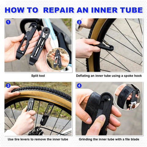 Step-by-step guide using All In One 14 In 1 Bike Multitool With Tire Levers Mini Ratchet Wrench for inner tube repair